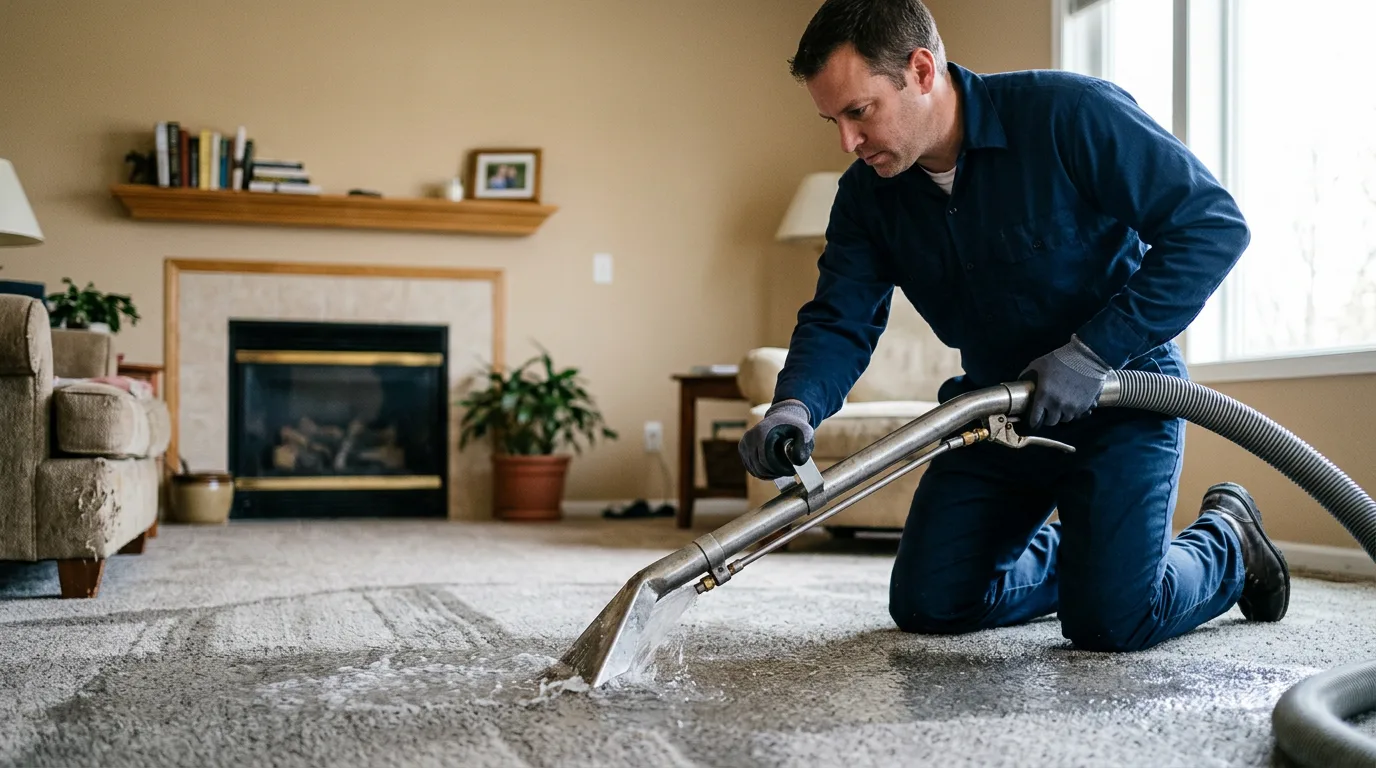 Water damage restoration technician working near Staunton, IN